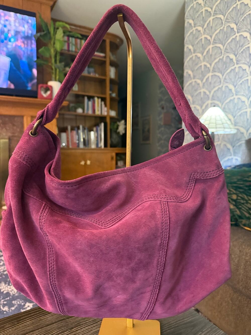 Lucky Brand "Theodora" Plum Pink Suede Hobo Bag